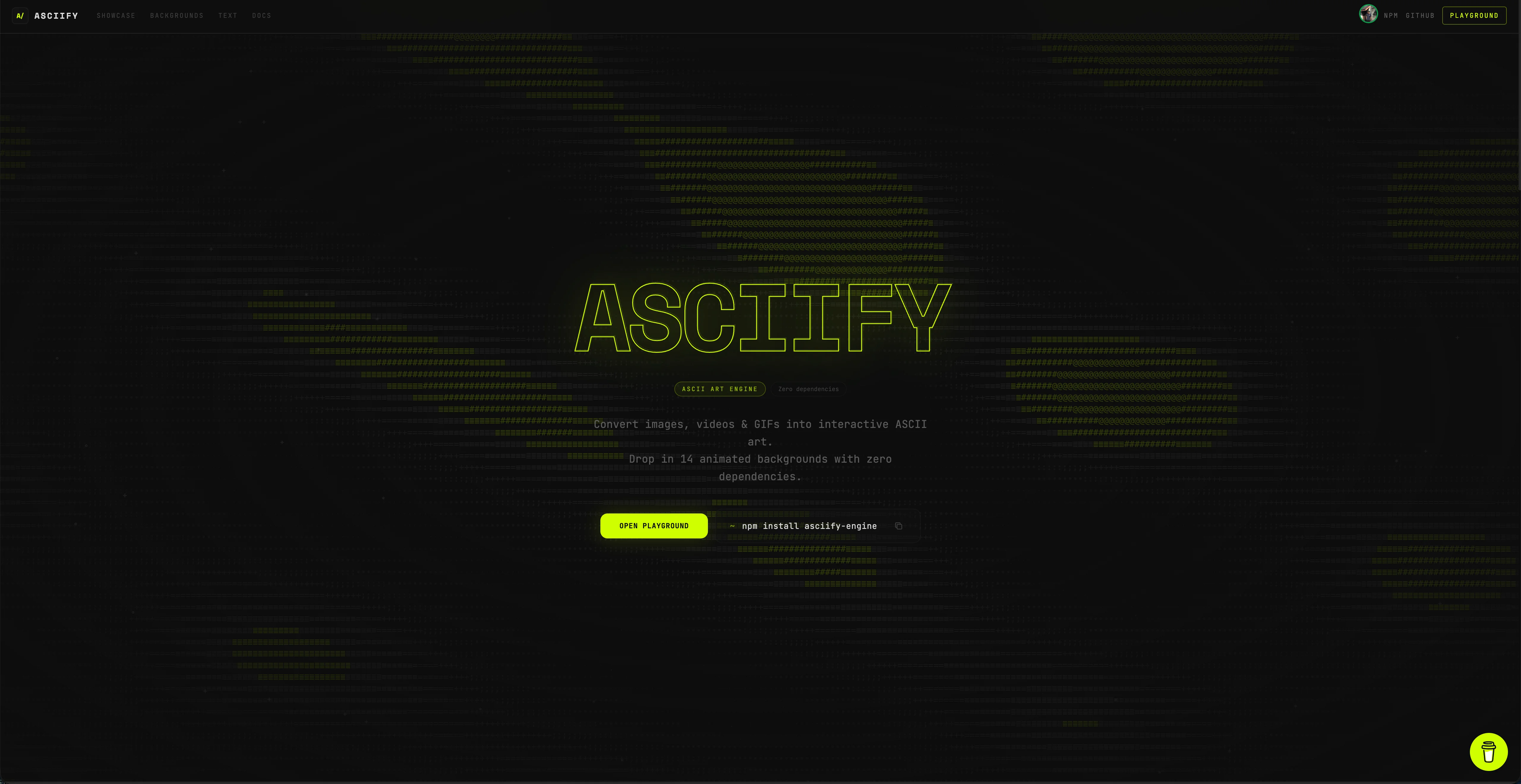 Asciify playground converting media to ASCII on canvas