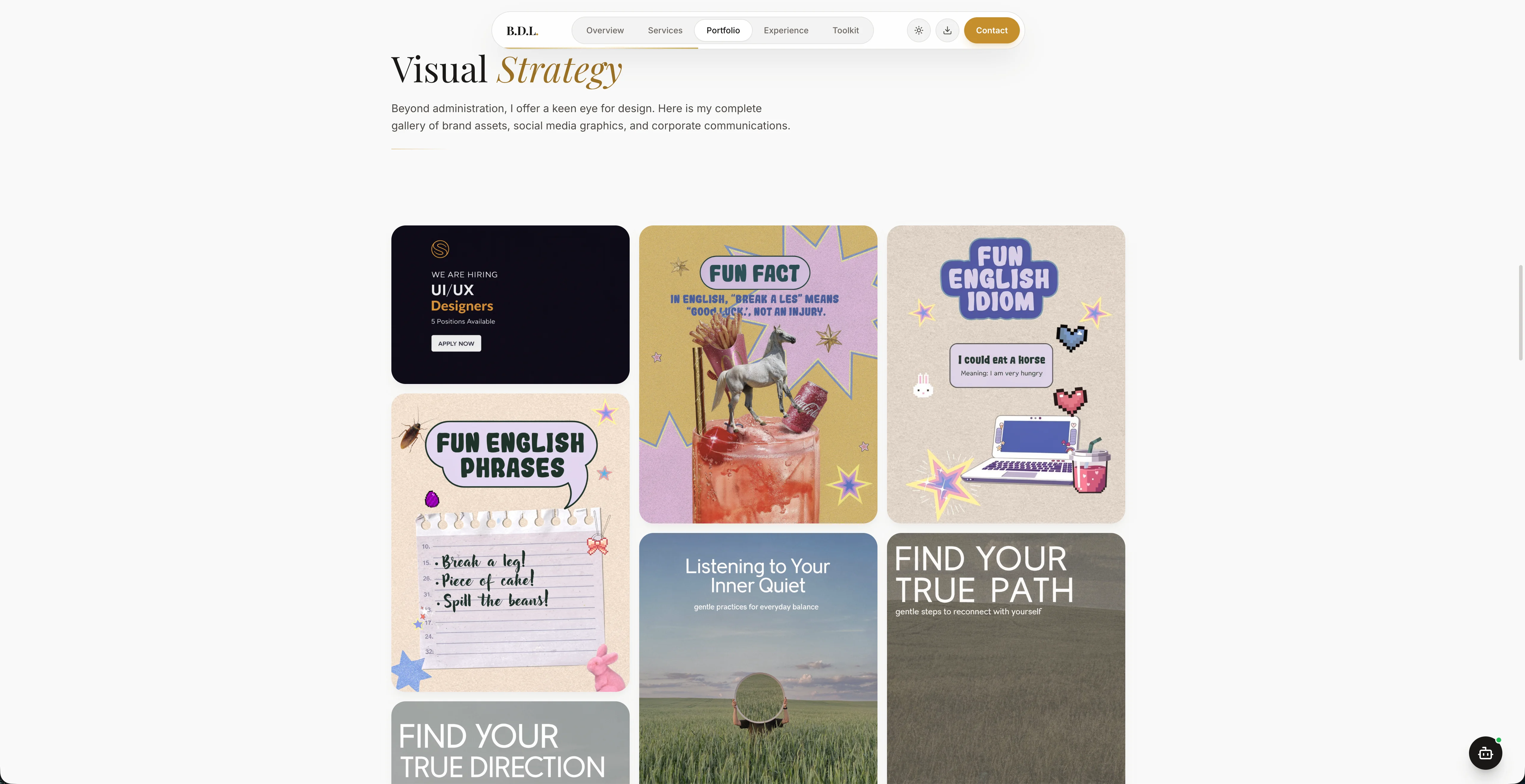 Blessy Lariwan portfolio interior with editorial typography