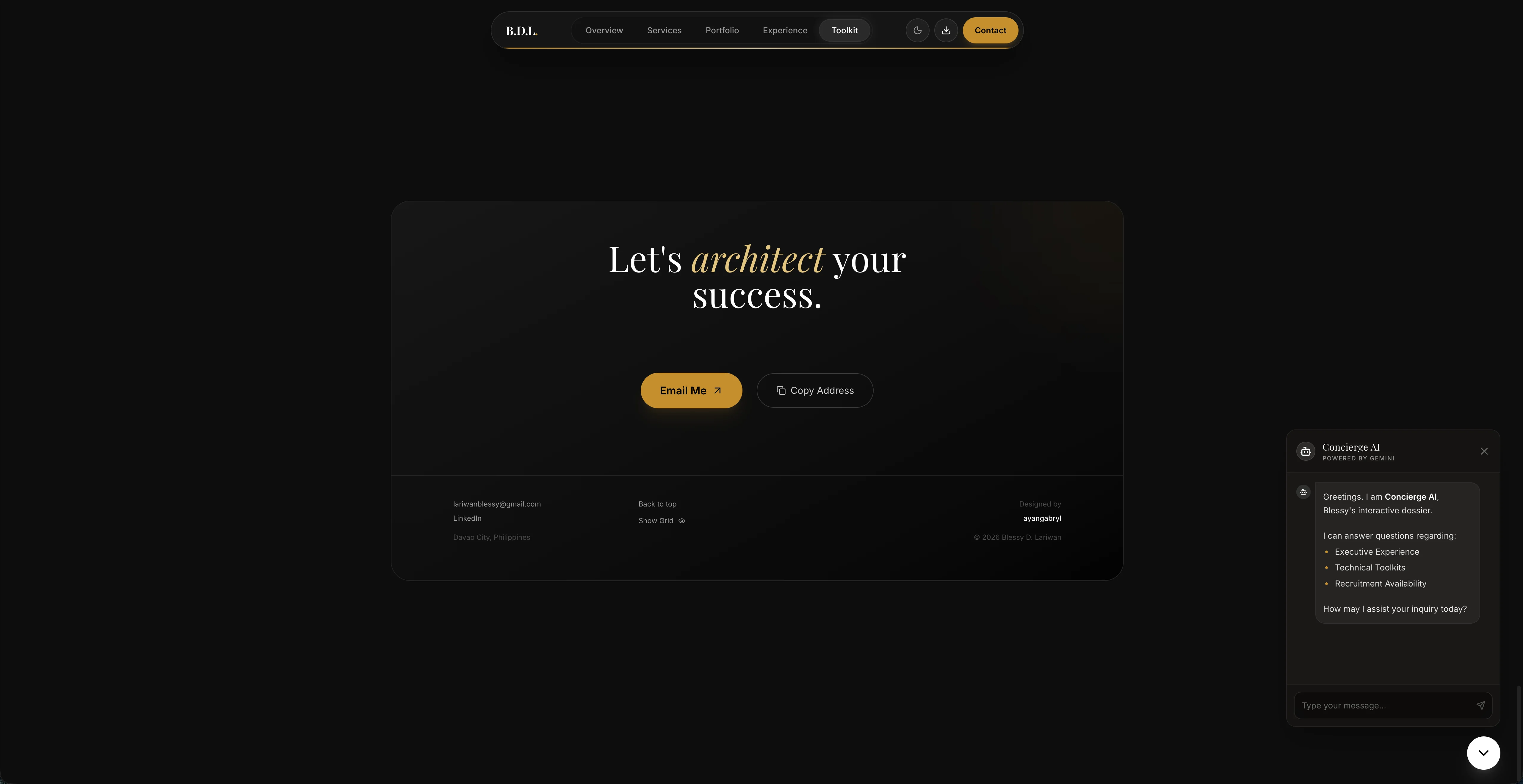 Blessy Lariwan services and contact section