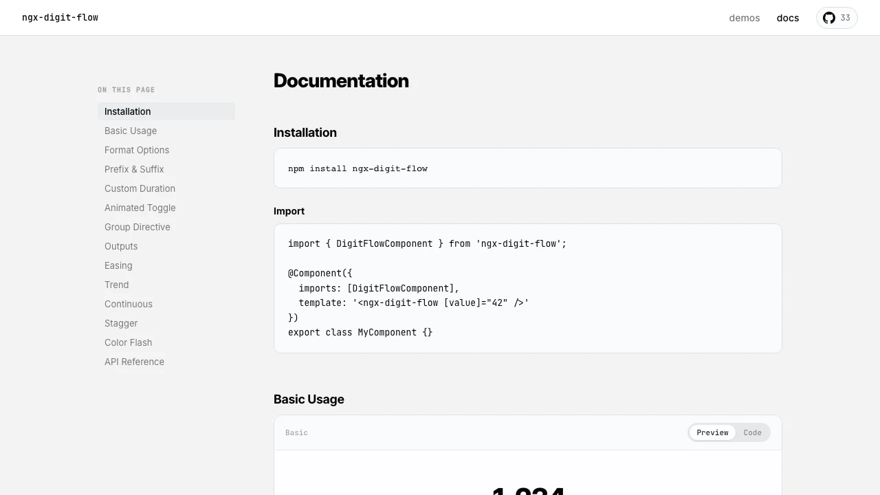 ngx-digit-flow documentation and API reference