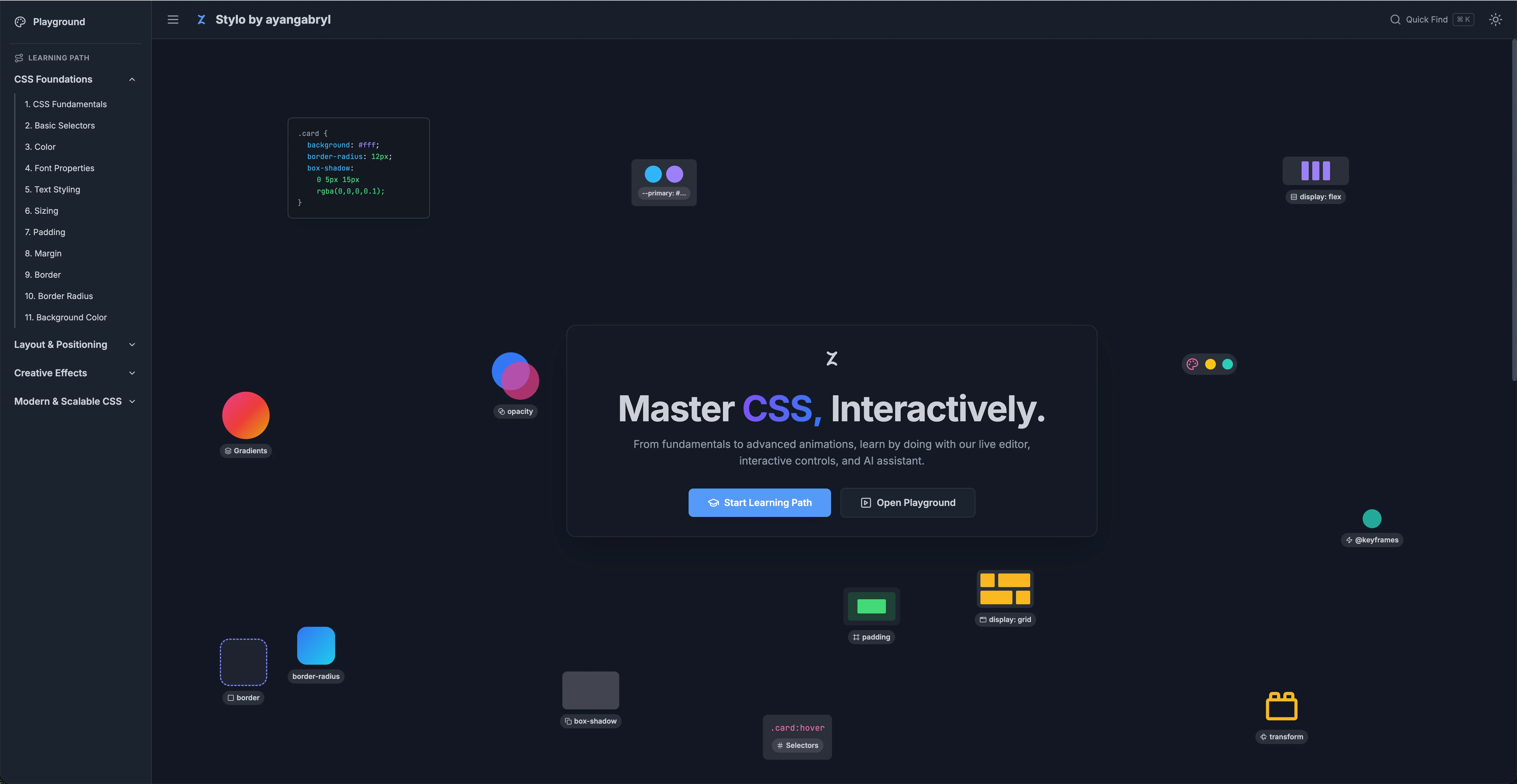 Stylo CSS learning interface
